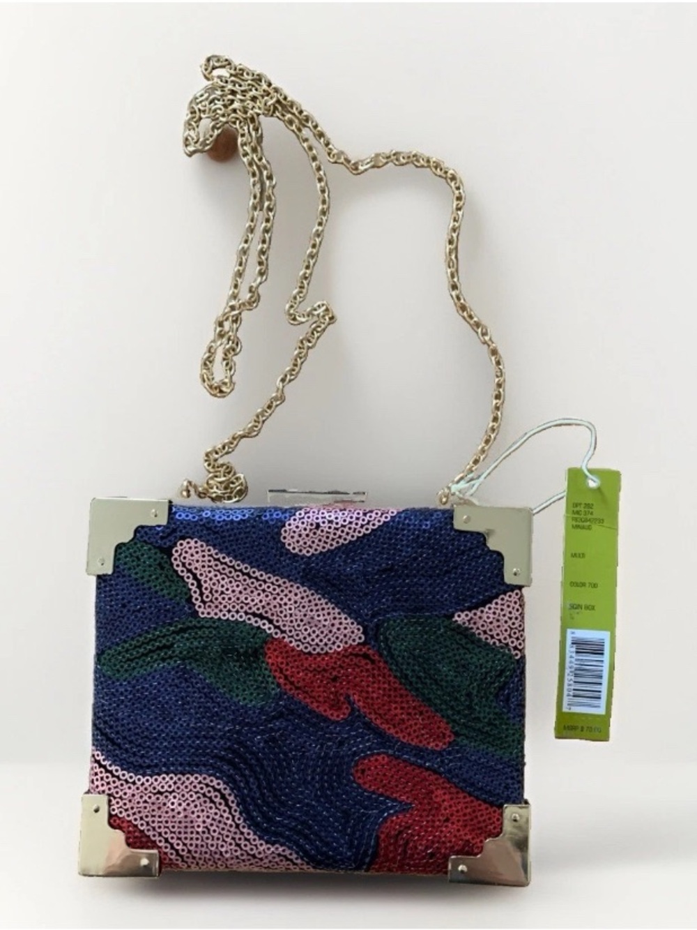 NWT Sequinned Gianni Bimi Camo Box Clutch Crossbody Y2K gorgeous!